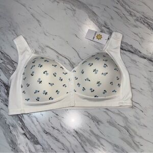 NWT Daisy Bra Size 3XL Womens Floral Cotton Blend Lined Wireless Bralette Bra